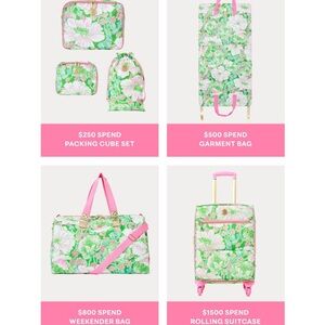 Lilly Pulitzer Green and Pink Travel Bag Set